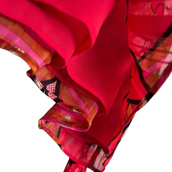 New JOIE Multicolored Ruffle Mandarin Collar Puff Sleeve Blouse Gold Accent Sz M - Picture 8 of 12